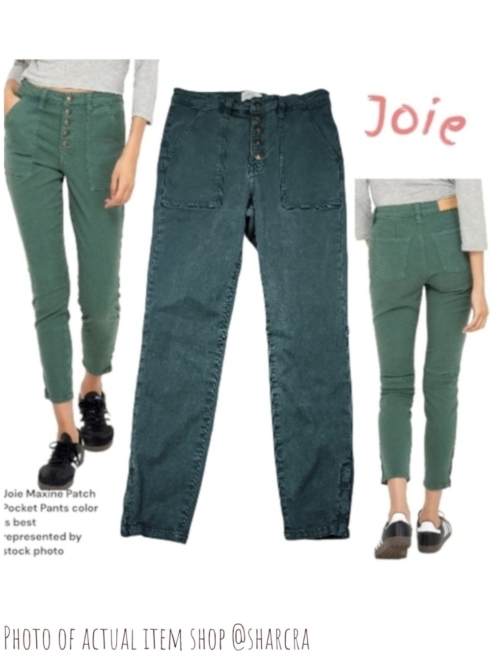 Joie Women's Maxine Patch Pocket Jeans Button Fly Zip Ankle Green Pants Size 4